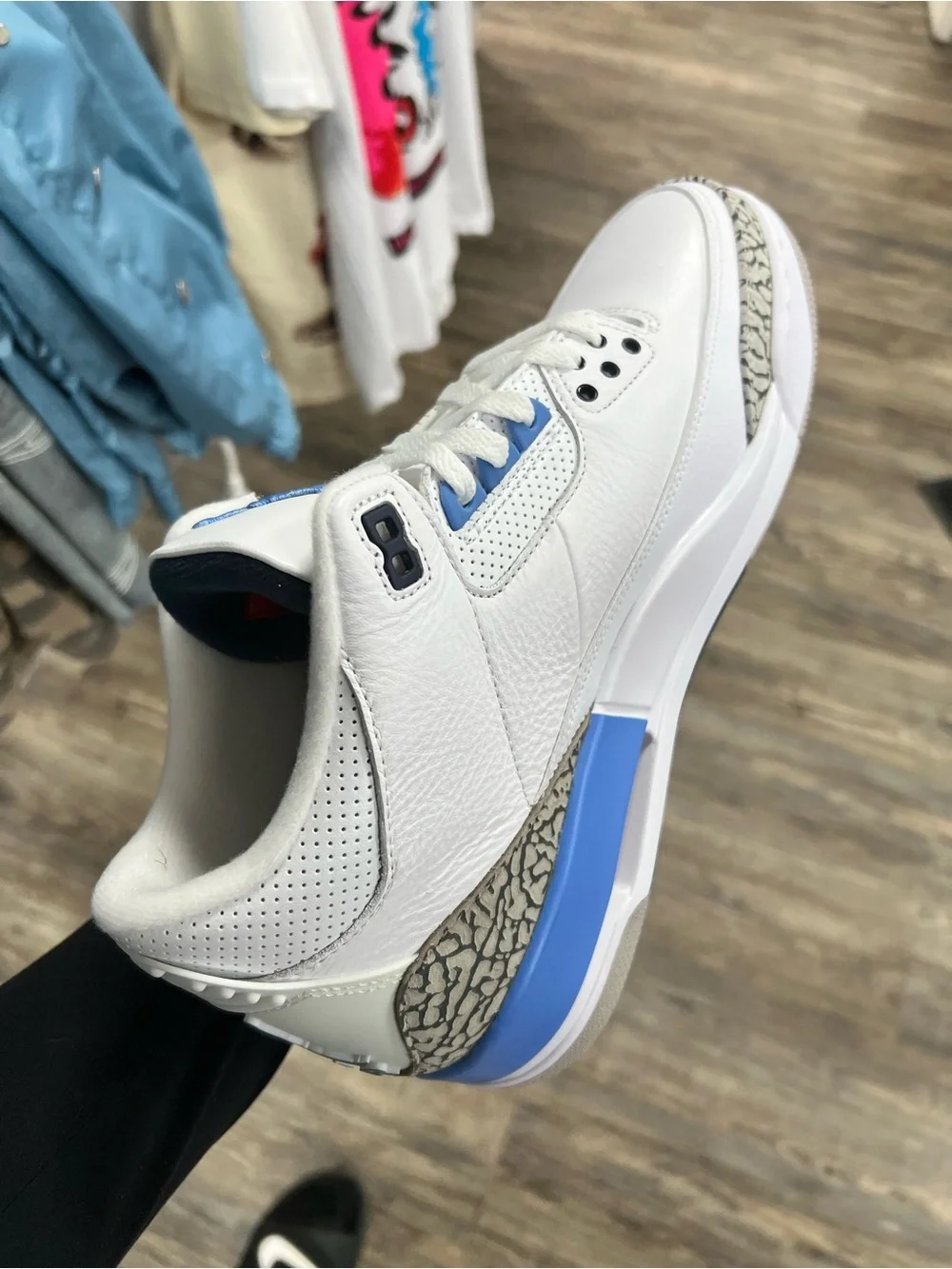 Men's White and Light Blue Leather Jordan 3s